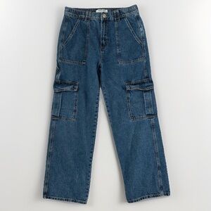 Wax Jeans Women’s Wide Leg Cargo Skater Jeans Elastic Waist Medium Wash Size L